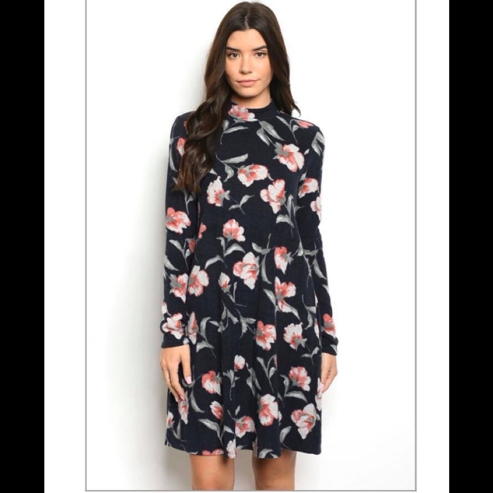 💙Navy Floral Soft Fleece Dress 💙